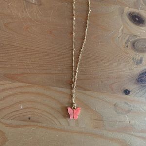 NWT Coral Pink Butterfly necklace
